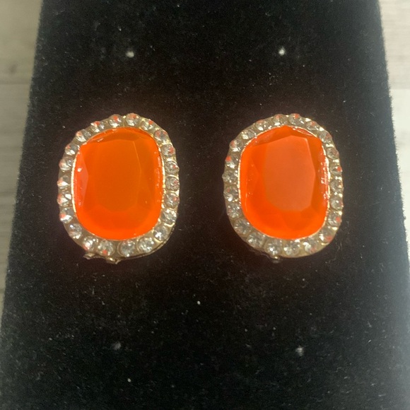 Bright Orange & Crystal earrings - Picture 1 of 5
